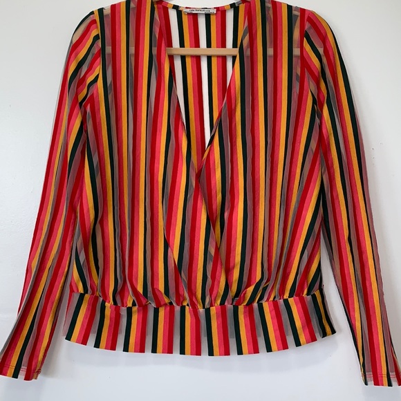 Zara Tops - ZARA deep V faux wrap shirt